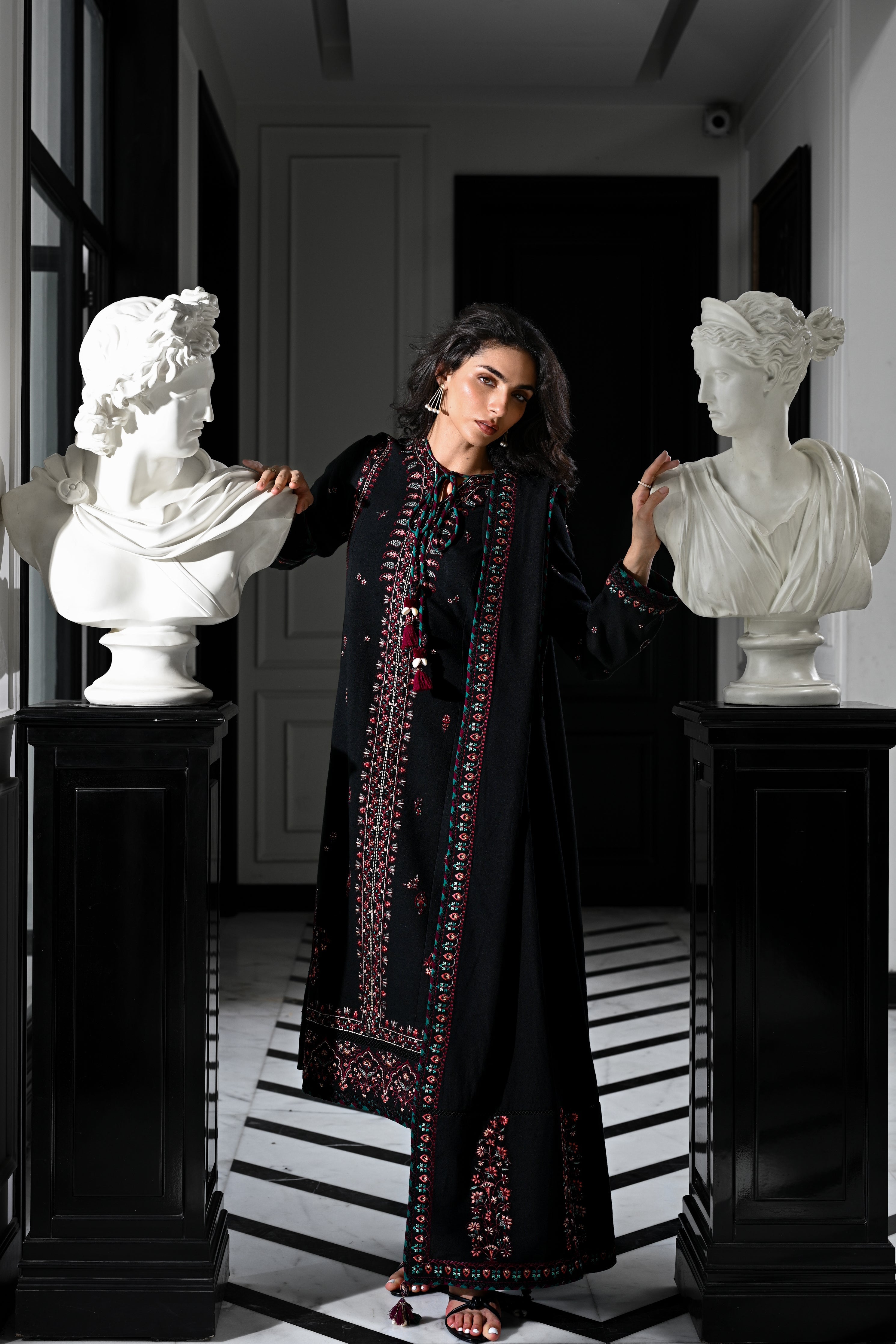 BLACK KASHMIRI LUXURY EMBROIDERED KARANDI SET STITCHED (NEL-25624) READY TO SHIP by Zaib