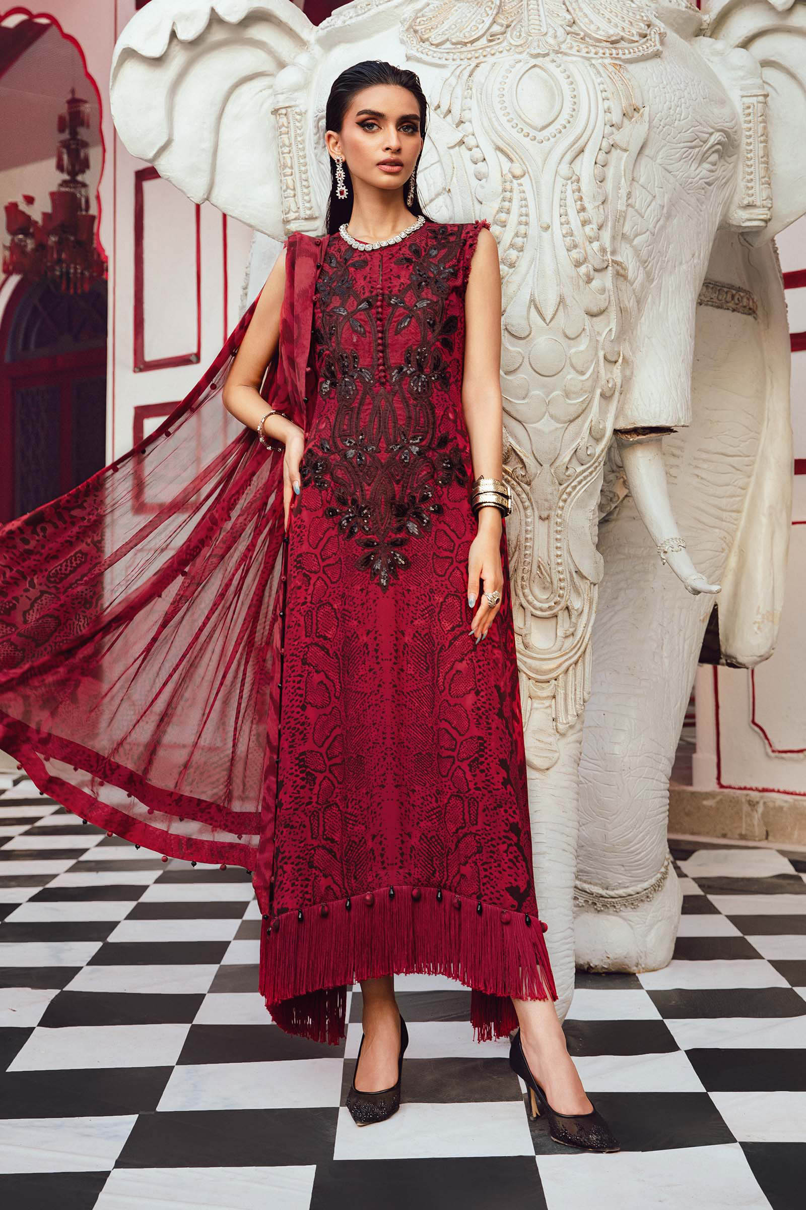 3 Piece Unstitched Embroidered Linen Suit | MPT-2702-A by Maria.B